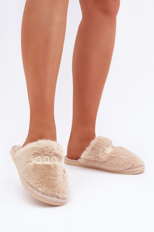 Women’s Furry Slippers With Bear And Decorative Elements Beige Innalise