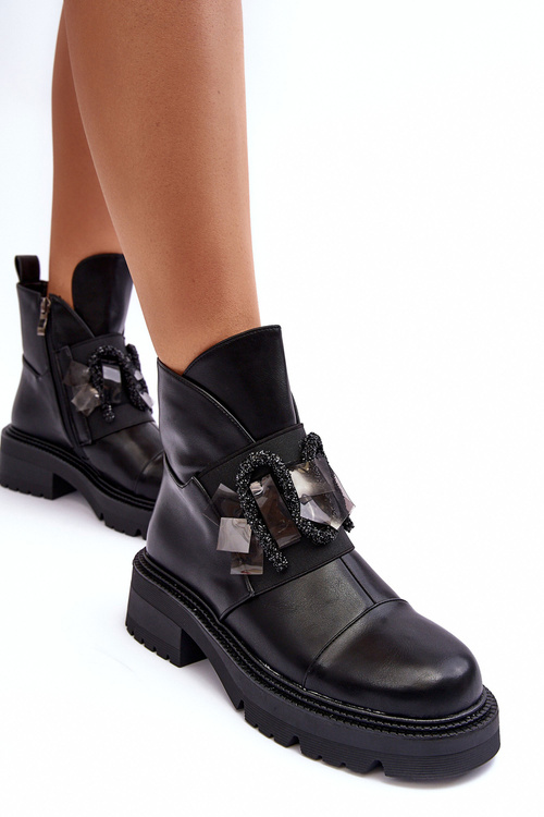 Women's Flat Heel and Platform Ankle Boots Black Linestta