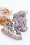 Children's snow boots with fur and sequins silver Bryana