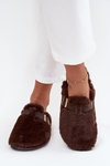 Faux fur women's slippers on a platform with a strap and buckle brown Noraline