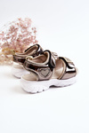 Leather Children's Sandals With Velcro Dark gold Amoss 