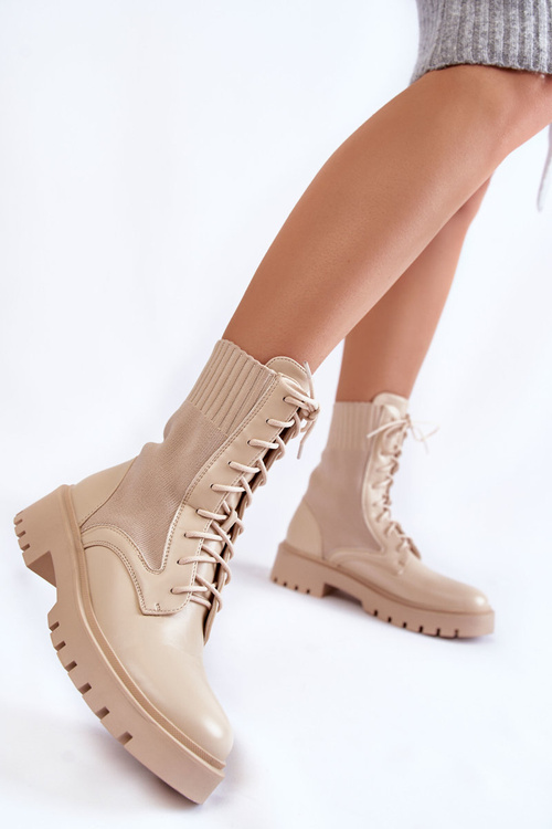 Leather Socks Lace-up Boots Light beige Riston