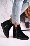 Women's Ankle Boots With Hidden Platform Suede Black Silvia