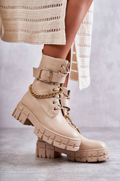 Fashionable Workers Boots With Chain Beige Solesso