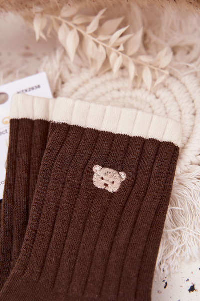 Women's Cotton Socks With Small Chocolate Bear