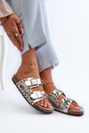Decorated Women's Slippers With Buckles S.Barski MY121 Silver