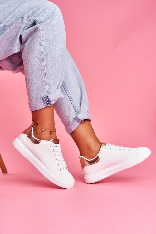 Sporty Women's White Shoes with Champagne Heel Milly