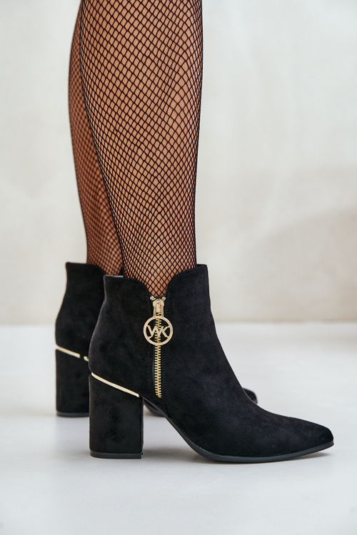 Botki Z Noskami W Szpic Eko Zamszowe Ocieplane Damskie Czarne Raisha