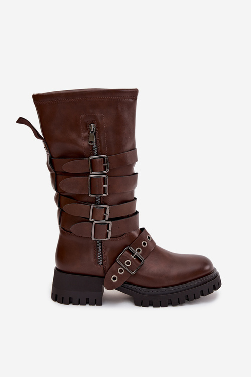 Insulated women's boots with straps and buckles brown Ivaline
