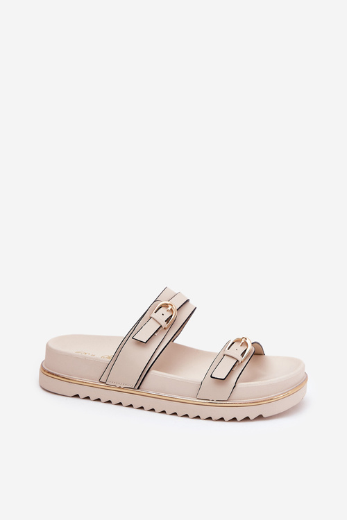 Women's Smooth Platform Sandals With Straps And Buckles Light Beige Ziferte