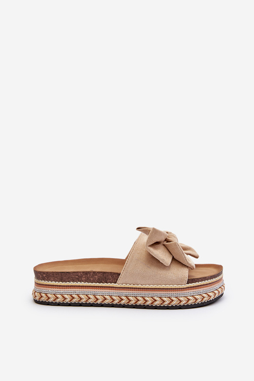 Women's Platform Sandals with Bow Beige Evatria
