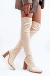 Women's Over-the-Knee Boots with Block Heel Beige Orcella