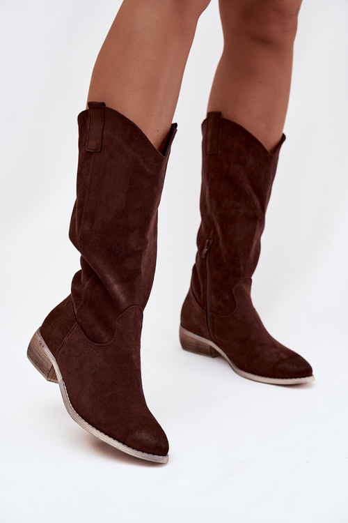 Cowboy Boots Low Heel Eco Suede Chocolate Cherrie