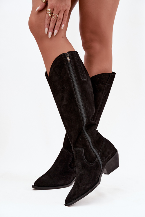 Cowboy Boots Made From Natural Suede Lined Zazoo 4225 Black