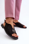 Women's sandals with gold decoration eco suede S.Barski KV27-059 brown