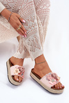 Ladies Platform Sandals With Braiding And Flowers Pink Chellia