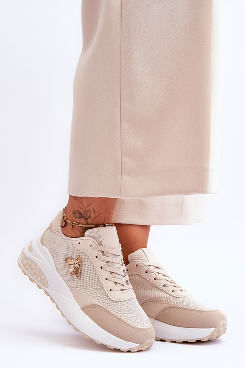 Shiny Sports Shoes With Decoration Beige Seneca