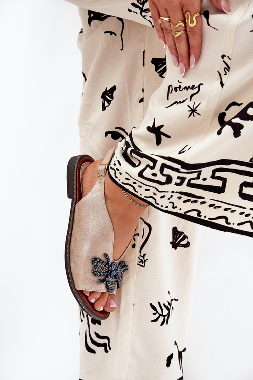 Sandały Płaskie Połyskujące Z Ozdobą Damskie Różowe Złoto Russona