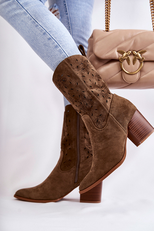 Women's Suede Boots With Cowboy Boots Khaki Ariane 