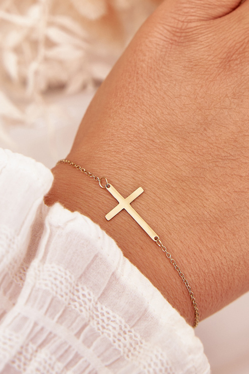 Damska Bransoletka Stal Chirurgiczna Krzyżyk Złota
