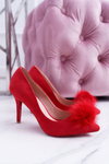 Women's Red Suede Stilettos Lu Boo Pompon