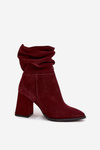 Ankle boots made of natural suede lined with a wedge with ruching Zazoo 4216 Bordeaux