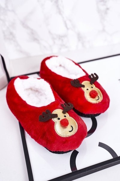 Children's Christmas Slippers With Reindeer Red Let It Snow