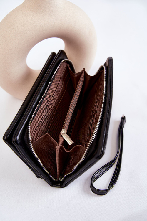 Portfel Damski Duży Skóra Zamek Czarny Shiness