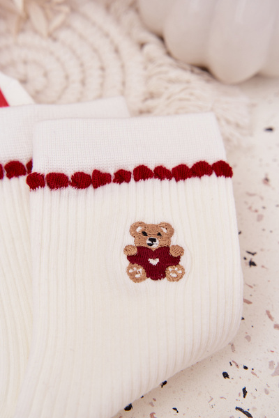 Women's Christmas Socks With Bear White