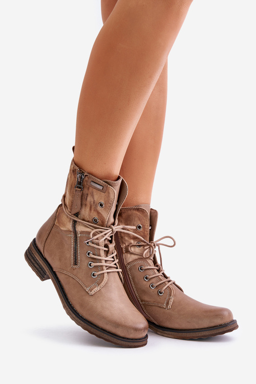 Women's Insulated Work Boots with Zipper Dark Beige Liletta