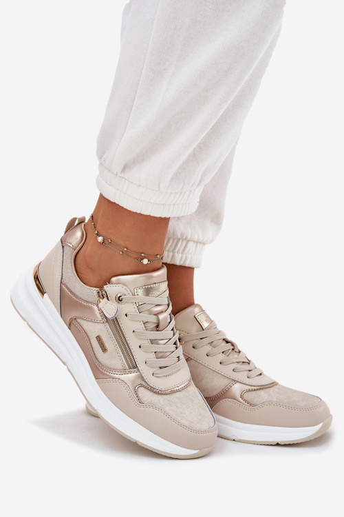 Leather Sports Shoes Sneakers Women With Zipper Beige Lilimia
