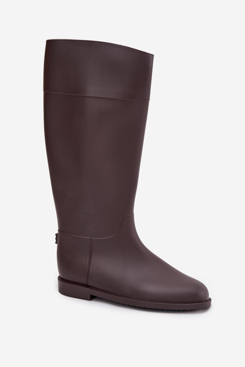 High Women's Rubber Boots Flat Heel Chocolate Melianne