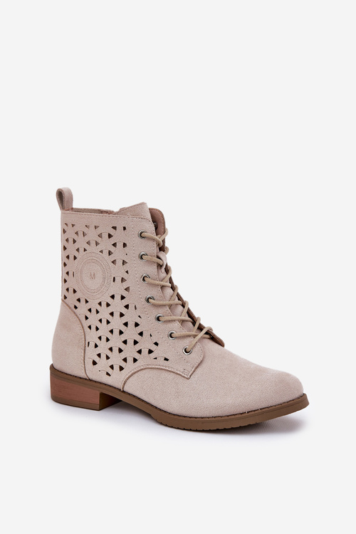 Boots With Perforated Pattern With Zip Light Beige Serfina