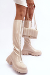 Lace-up Platform Boots with Glossy Finish Beige Ringo