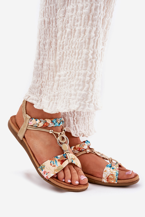 Women's Flat Sandals With Woven Strap And Decoration Artiker 56C1316 Gold