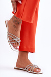 Women's Sandals with Stripes and Rhinestones White Leomi