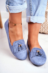 Mokasyny Damskie Niebieskie Lordsy Frędzle Therese