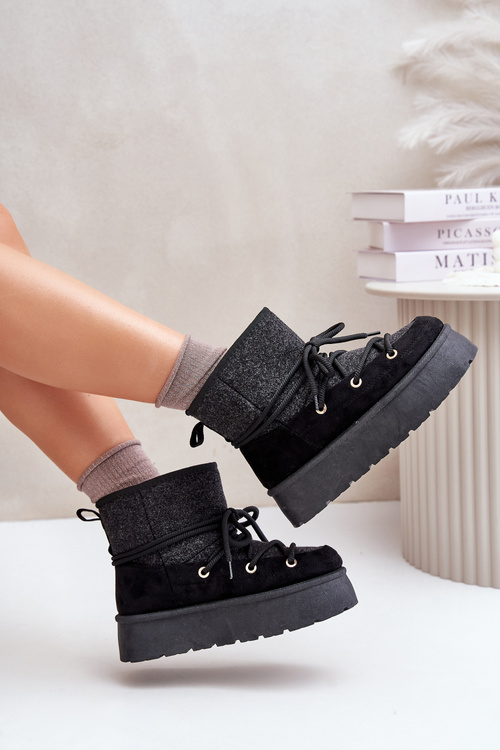 Snow Boots With Lacing On Platform Black Mavora
