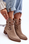 Women's Leather Lace-up Ankle Boots Dark Beige Lewski 3329