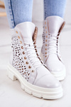 Leather openwork boots White Aileen