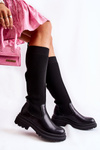 Ribbed Women's Boots On Flat Heel Black Allys