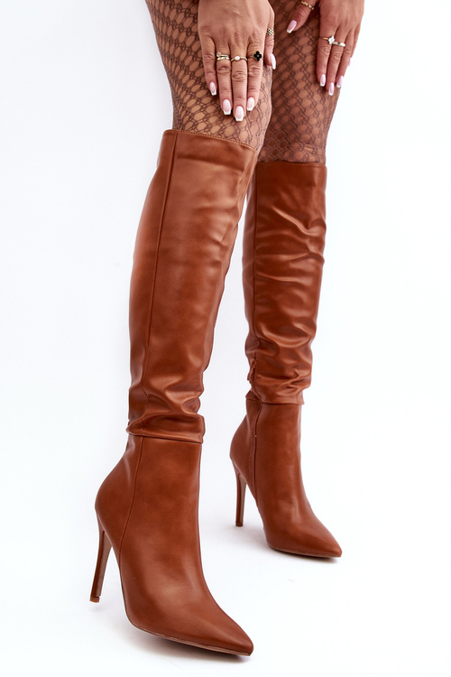 Women's Heeled Boots Above the Knee Brown Sirenpha