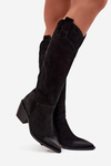 Women's Cowboy Ankle Boots On Heel Made Of Natural Suede Artiker 57C0232 Black
