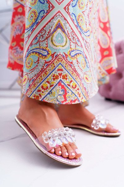 Women's Zirconia Flip Flops Lu Boo Petrol Pink Mediana