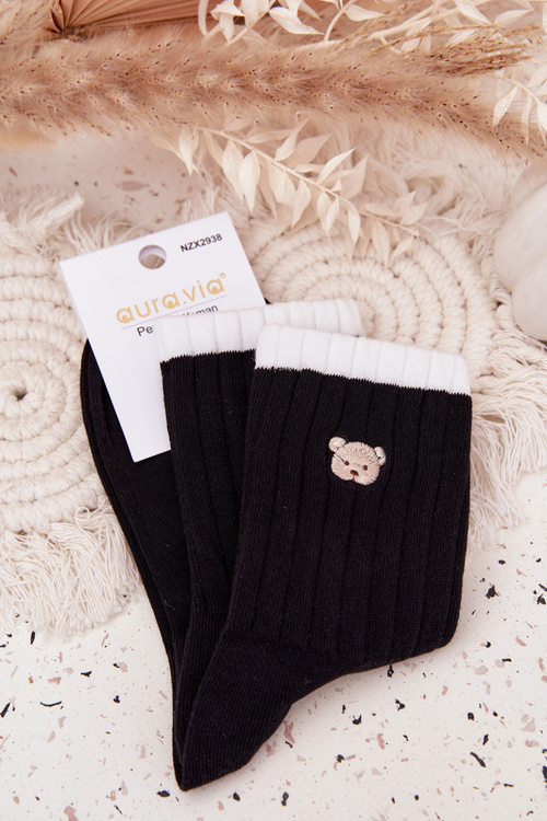 Women's Cotton Socks With Small Bear Black