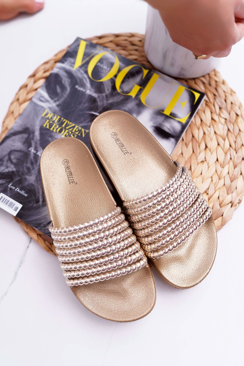 Women's Beaded Flip Flops Gold Elavi