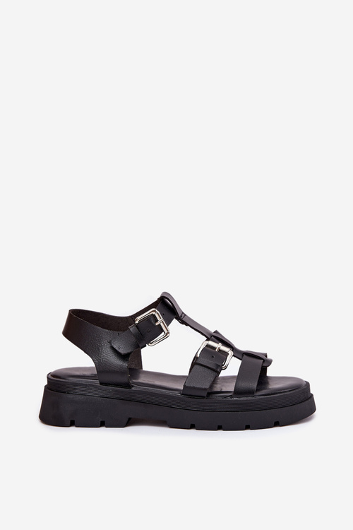 Ladies Eco Leather Sandals With Buckles Black Jeneliena