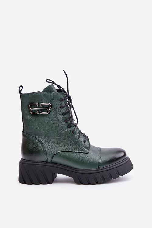 Zazoo 60486 Leather Ankle Boots Workwear Insulated Dark Green