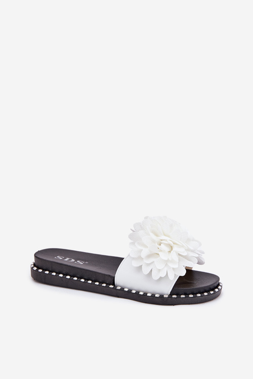 Women's Slippers Decorated With Flowers White Cellanen
