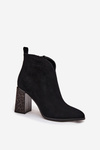 Leather Suede Women's Ankle Boots with Heel Lining Black Zivella